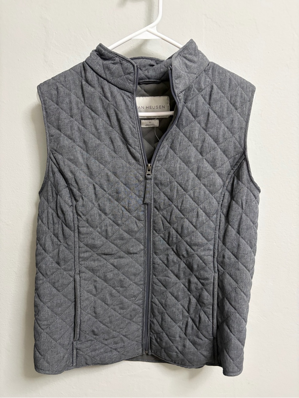 Van Heusen Quilted Heather Gray Full-Zip Vest